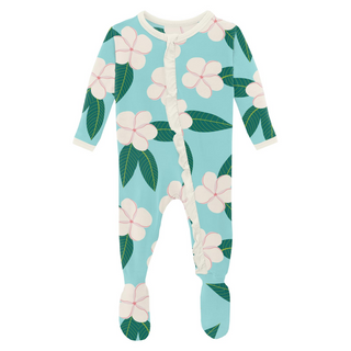 KicKee Pants Summer Sky Plumeria Classic Ruffle Footie with Zipper, KicKee Pants, Classic Ruffle Footie, CM22, Footie with Zipper, KicKee, KicKee Footie, KicKee Footie with Zipper, KicKee Pan