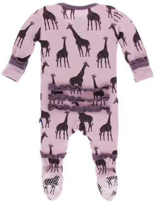 KicKee Pants Sweet Pea Giraffe Layette Classic Ruffle Footie with Zipper, KicKee Pants, CM22, Kenya, KicKee, KicKee Pants, KicKee Pants Classic Ruffle Footie, KicKee Pants Kenya, KicKee Pants
