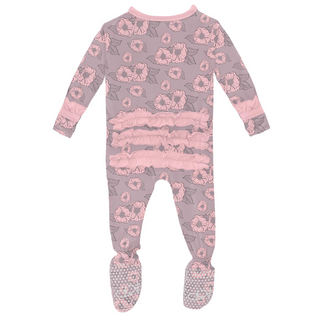 KicKee Pants Sweet Pea Poppies Classic Ruffle Footie with Zipper, KicKee Pants, CM22, Footie, Footie with Zipper, KicKee, KicKee Footie, KicKee Footie with Zipper, KicKee Pants, KicKee Pants 