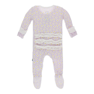 KicKee Pants Thistle Chamomile Classic Ruffle Footie with Zipper, KicKee Pants, CM22, Footie, Footie with Zipper, KicKee, KicKee Pants, KicKee Pants Classic Ruffle Footie with Zipper, KicKee 