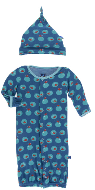 KicKee Pants Twilight Fishbowl Layette Gown Converter & Knot Hat Set, KicKee Pants, Baby Boy, Baby Boy Clothing, Baby Clothing, Baby Gift, Baby Shower, Baby Shower Gift, CM22, KicKee Pants An