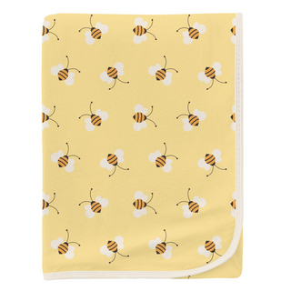 KicKee Pants wallaby bees print swaddle blanket with soft fabric and colorful bee and wallaby design for babies.