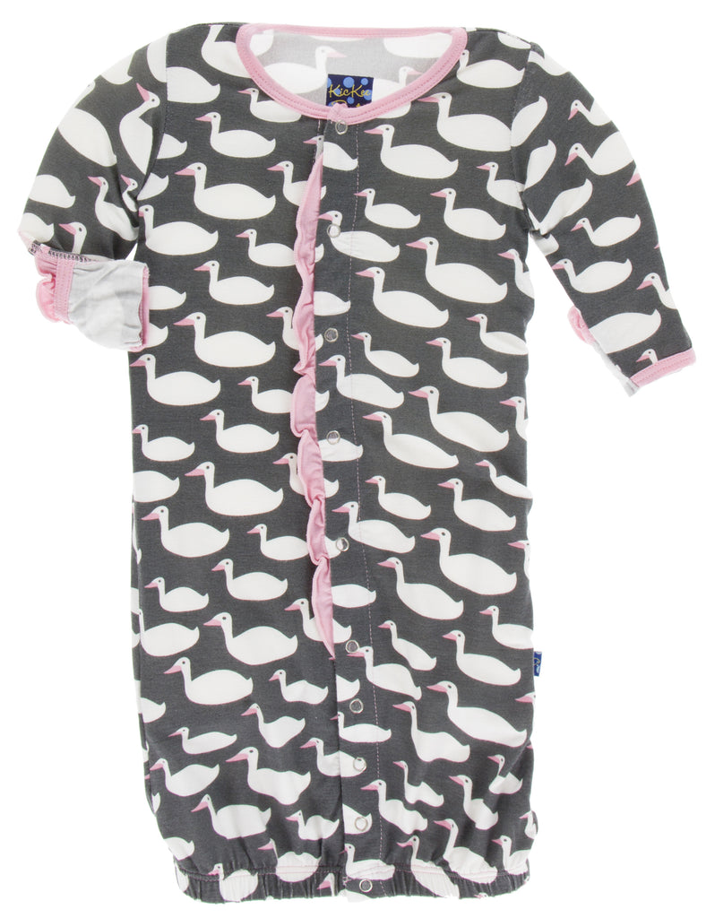 KicKee Pants Stone Geese Ruffle Layette Gown Converter & Double Knot
