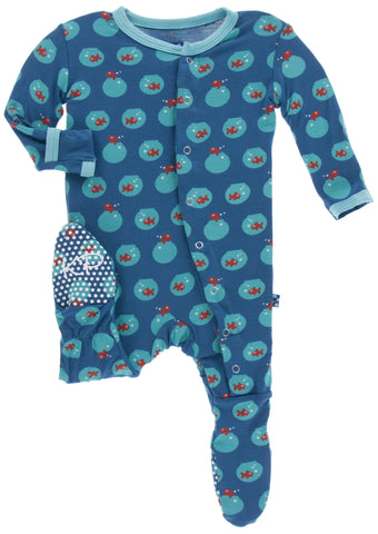 KicKee Pants Twilight Fish Bowl Print Footie w/Snaps, KicKee Pants, Baby Boy, Baby Boy Clothing, Baby Shower, Baby Shower Gift, CM22, Footie, KicKee, KicKee Pajamas, KicKee Pants, KicKee Pant