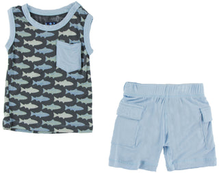 KicKee Pants Stone Trout Tank & Cargo Short Set, KicKee Pants, Boys Tank, Cargo Shorts, CM22, KicKee Pant Fresh Water, KicKee Pants, KicKee Pants 2pc Outfit, KicKee Pants Aloe Kingfisher, Kic