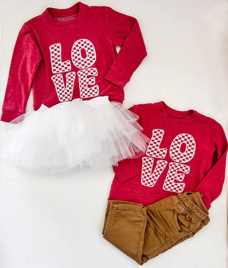Brokedown Clothing Kid's Love Checkered Sweatshirt, Brokedown Clothing, Brokedown Clothing, Brokedown Clothing Valentine's Day, Brokedown Valentines Day, Brokwdown Clothing Valentines, cf-siz