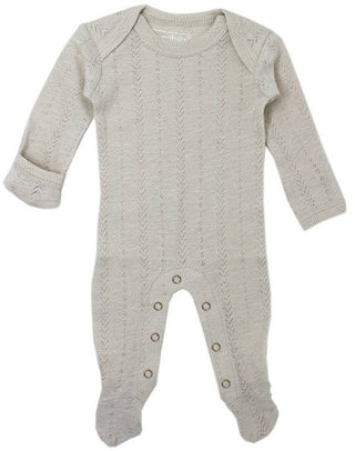 L'ovedbaby Pointelle Lap Shoulder Footie - Stone, L'ovedbaby, cf-size-6-9-months, cf-type-footie, cf-vendor-lovedbaby, CM22, Gender Neutral, Gender Neutral Baby Gift, Gender Neutral Footie, G