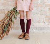 Little Stocking Co Lace Top Knee High Socks - Wine, Little Stocking Co, cf-size-1-5-3y, cf-size-4-6y, cf-size-7-10y, cf-type-knee-high-socks, cf-vendor-little-stocking-co, Fall 2021, Little S