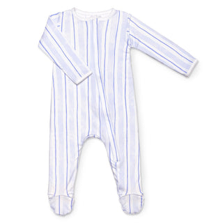 Lavender Bow Blue Stripe Classic Footie, Lavender Bow, Blue Stripe, cf-size-3-months, cf-size-6-months, cf-size-newborn, cf-type-footie, cf-vendor-lavender-bow, Footie, Footie with Zipper, Ge