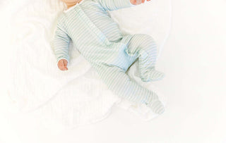 Lavender Bow Sage Stripe Classic Footie, Lavender Bow, cf-size-3-months, cf-size-6-months, cf-size-newborn, cf-type-footie, cf-vendor-lavender-bow, Footie, Footie with Zipper, Gender Neutral,