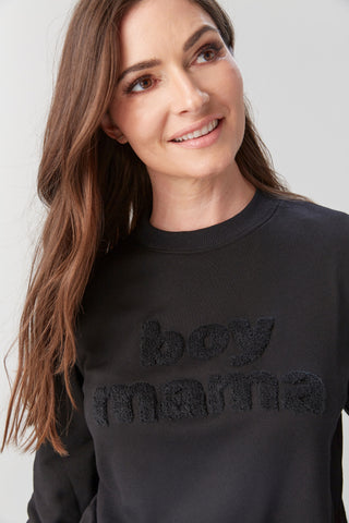 Le La Lo Boy Mama Chenille Sweatshirt - Black, LE LA LO, Boy Mama, Boy Mom Chenille Sweatshirt, cf-size-2xl, cf-size-large, cf-size-medium, cf-size-small, cf-size-xlarge, cf-type-shirts-&-top