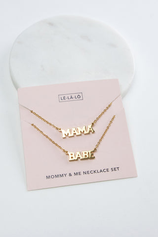 Le La Lo Mama + Babe Necklace Set, LE LA LO, cf-type-necklace, cf-vendor-le-la-lo, Jewelry, LE LA LO, LE LA LO Bracelet, Mama + Babe, Mama + Babe Necklace Set, Mama Necklace, Mini Necklace, M