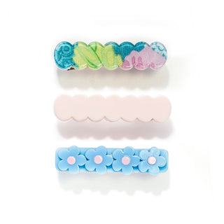 Lilies & Roses Three Flower Combo Alligator Clip Set - Blue, Lilies & Roses, 3 piece Clip Set, Clip Set, Clippie, Clippie Set, Hair Clips, Lilies & Roses, Lilies & Roses Clip Set, Lilies and 