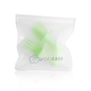 Green Apple Grabease Fork & Spoon Set, Grabease, Baby Fork and Spoon Set, CM22, Cyber Monday, EB Baby, First Self Feeding Utensil Set of Spoon and Fork for Toddlers, Grab Ease, Grabease, Grab