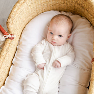 Little Sleepies Pearl convertible romper pajama for newborns, soft and comfortable baby sleepwear with pastel pearl pattern.