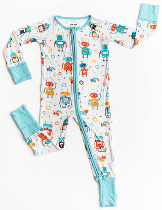 Little Sleepies Robots convertible romper pajama for newborns, featuring soft fabric and playful robot print.