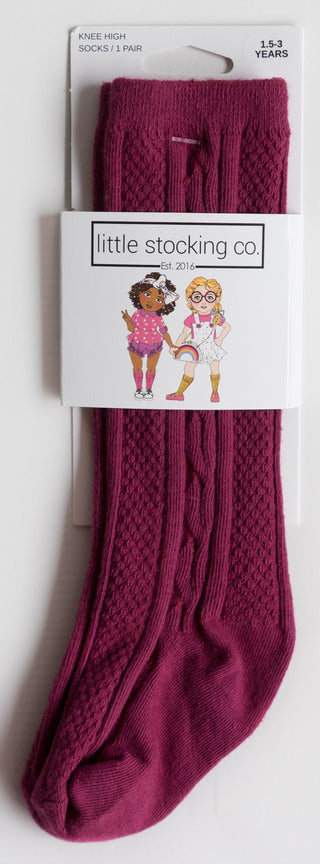 Little Stocking Co Knee High Socks - Maroon, Little Stocking Co, Cable Knit Knee High, Cable Knit Knee High Socks, Knee High, Knee High Socks, Knee Highs, Little Stocking Co, Little Stocking 