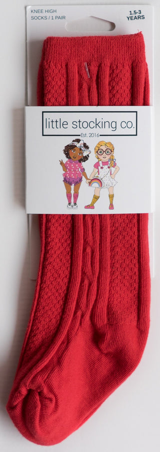 Little Stocking Co Knee High Socks - Poppy Red, Little Stocking Co, Cable Knit Knee High, Cable Knit Knee High Socks, Knee High, Knee High Socks, Knee Highs, Little Stocking Co, Little Stocki