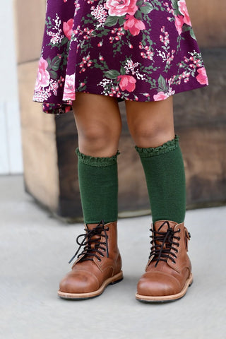 Little Stocking Co Lace Top Knee High Socks - Forest Green, Little Stocking Co, cf-size-7-10y, cf-type-knee-high-socks, cf-vendor-little-stocking-co, Little Stocking Co, Little Stocking Co Fa
