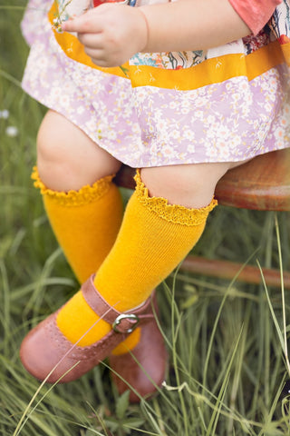 Little Stocking Co Lace Top Knee High Socks - Marigold, Little Stocking Co, Little Stocking Co, Little Stocking Co Fall 2020, Little Stocking Co Knee high Sock, Little Stocking Co Knee High S