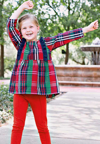 RuffleButts Kennedy Plaid Flutter Tunic, RuffleButts, All Things Holiday, Christmas Clothing, Holiday Clothing, Little Girls Clothing, Plaid, Plaid Tunic, RuffleButts, RuffleButts Tunic, Tuni