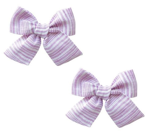 Baby Bling Big Cotton Bow Clip Set - Wisteria Linen Stripe, Baby Bling, Baby Bling, Baby Bling Big Cotton Bow Clip Set, Baby Bling Big Cotton Bow Clip Set - Wisteria Linen Stripe, Baby Bling 