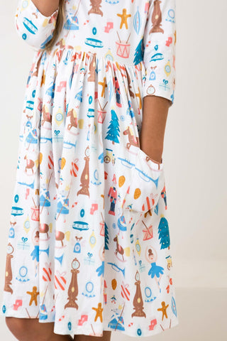 Mila & Rose Nutcracker 3/4 Sleeve Twirl Dress w/Pockets, Mila & Rose, All Things Holiday, Christmas, Christmas Dress, Jolly Holiday Sale, Mila & Rose, Mila & Rose 3/4 Sleeve Twirl Dress w/Poc