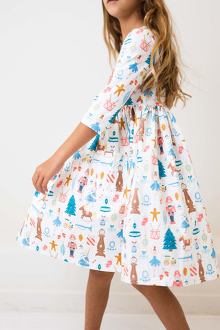 Mila & Rose Nutcracker 3/4 Sleeve Twirl Dress w/Pockets, Mila & Rose, All Things Holiday, Christmas, Christmas Dress, Jolly Holiday Sale, Mila & Rose, Mila & Rose 3/4 Sleeve Twirl Dress w/Poc