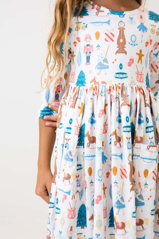 Mila & Rose Nutcracker 3/4 Sleeve Twirl Dress w/Pockets, Mila & Rose, All Things Holiday, Christmas, Christmas Dress, Jolly Holiday Sale, Mila & Rose, Mila & Rose 3/4 Sleeve Twirl Dress w/Poc