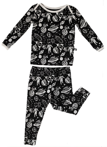 Peregrine Kidswear Monochrome Space Doodle 2pc Pajama Set, Peregrine Kidswear, Bamboo Pajamas, CM22, Outer Space, Pajamas, Peregrine, Peregrine Kidswear, Peregrine Kidswear Monochrome Space D