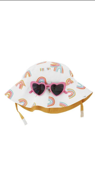 Mud Pie Rainbow Hat & Sunglasses Set, Mud Pie, cf-type-sun-hat, cf-vendor-mud-pie, CM22, Girls Sun Hat, JAN23, Mud Pie, Mud Pie Hat, Mud Pie Rainbow Hat & Sunglasses Set, Rainbow, Rainbows, S