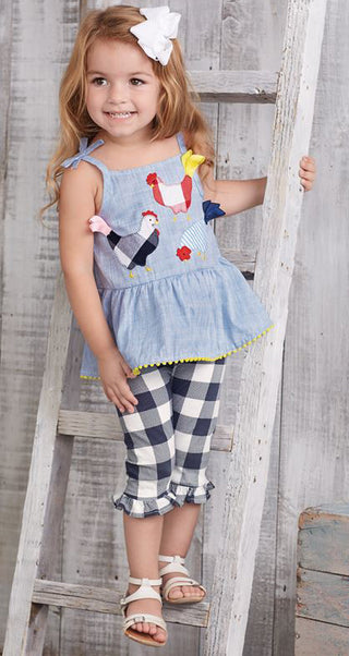 Mud Pie Farmhouse Tunic & Gingham Capri Set, Mud Pie, 2pc Outfit, Black Friday, Chicken, Cyber Monday, Els PW 8258, End of Year, End of Year Sale, Farmhouse, Gingham, JAN23, Mud Pie, mud pie 