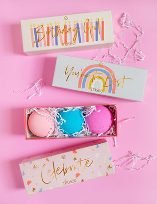 Musee Birthday Girl Bath Balm 3pc Set, Musee, Bath Balm, Bath Bomb, Birthday, Birthday Bath Bomb, Birthday Girl, Birthday Girl Bath Balm, Ethically sourced, Happy Birthday, Made in the USA, M