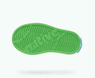 Native Jefferson shoes in grasshopper green and shell white, featuring a casual sneaker design with breathable material.
