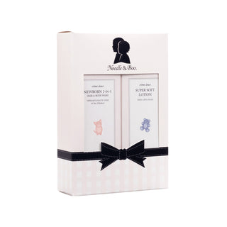 Noodle & Boo Newborn Gift Set with gentle bath and body products, including soft lotions and cleansers for babies.