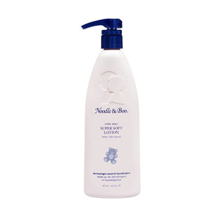 Noodle & Boo Super Soft Lotion in a 16 oz bottle, featuring a gentle, creamy formula for baby's sensitive skin