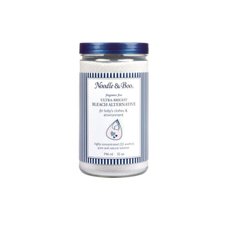 Noodle & Boo Ultra-Bright Bleach Alternative laundry detergent bottle with label, eco-friendly cleaning for bright, fresh clothes.
