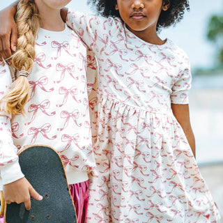 Pink Chicken Girls Organic Steph Dress - Mauveglow Bows, Pink Chicken, Big Girls Clothing, Bow Dress, Dress, Dress for Girls, Dresses for Girls, Little Girls Clothing, Little Girls Dress, Lit