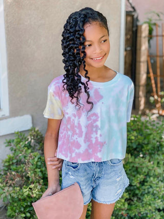 Paper Flower Multi-Color Tie Dye S/S Crop Tee, Paper Flower, CM22, Crop Tee, JAN23, Paper Flower, Paper Flower Multi-Color Tie Dye S/S Crop Tee, Tee - Basically Bows & Bowties