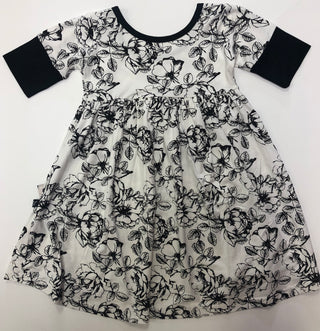 Peregrine Kidswear Black & White Floral Twirl Dress, Peregrine Kidswear, CM22, Peregrine, Peregrine Kidswear, Peregrine Sleepwear, Dress - Basically Bows & Bowties