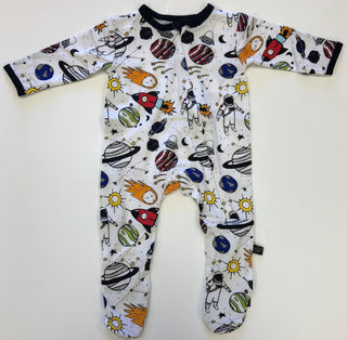 Peregrine Kidswear Space Doodle Premium Footie, Peregrine Kidswear, Astronaut, Bamboo Footie, CM22, Footed Sleeper, Footie, Outer Space, Peregrine, Peregrine Footed Sleeper, Peregrine Footie,