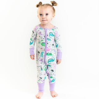 Little Sleepies Pink/Purple Dinosaurs Convertible Romper/Sleeper, Little Sleepies, Bamboo Pajamas, CM22, Coverall, Dinosaur, Dinosaur Footie, Dinosaur Pajamas, Dinosaurs, Footie, Little Sleep