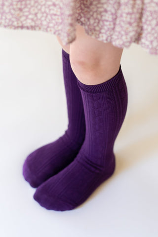 Little Stocking Co Knee High Socks - Plum, Little Stocking Co, Cable Knit Knee High, Cable Knit Knee High Socks, cf-size-0-6-months, cf-size-1-5-3y, cf-size-4-6y, cf-size-6-18-months, cf-type