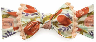 Baby Bling Peach Floral w/Peach Pom Trimmed Printed Knot Headband, Baby Bling, Baby Bling, Baby Bling Bows, Baby Bling Floral Headband, Baby Bling Headband, Baby Bling Headbands, Baby Bling K