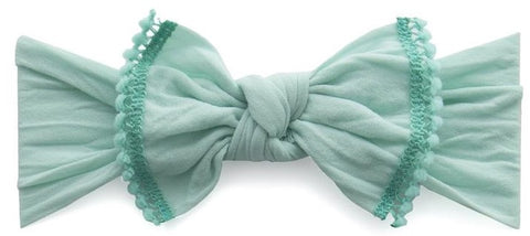 Baby Bling Seafoam w/Aqua Mini Pom Trimmed Knot Headband, Baby Bling, Baby Baby Bling Headbands, Baby Bling, Baby Bling Bows, Baby Bling Headband, Baby Bling Pom Knot, Baby Bling Pom Pom Trim