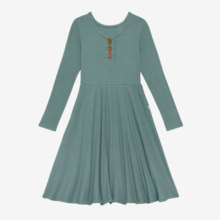Posh Peanut Arctic Waffle L/S Henley Twirl Dress, Posh Peanut, cf-size-10y, cf-size-7y, cf-type-dress, cf-vendor-posh-peanut, Posh Peanut, Posh Peanut Arctic, Posh Peanut Arctic Waffle, Posh 