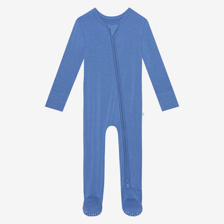 Posh Peanut Aviator Blue Zippered Footie, Posh Peanut, Aviator Blue, cf-size-3-6-months, cf-size-newborn, cf-size-preemie, cf-type-footie, cf-vendor-posh-peanut, Posh Peanut, Posh Peanut Foot