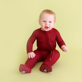 Posh Peanut Bordeaux Waffle Zippered Footie, Posh Peanut, cf-size-9-12-months, cf-type-footie, cf-vendor-posh-peanut, Posh Peanut, Posh Peanut Bordeaux, Posh Peanut Bordeaux Waffle, Posh Pean
