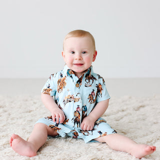 Posh Peanut Brody S/S Collared Henley Romper, Posh Peanut, Posh Custom Sale, Posh Peanut, Posh Peanut Brody, Posh Peanut Collared Henley Romper, Posh Peanut Horse, Posh Peanut Romper, Posh Pe