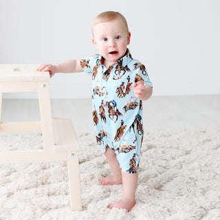 Posh Peanut Brody S/S Collared Henley Romper, Posh Peanut, Posh Custom Sale, Posh Peanut, Posh Peanut Brody, Posh Peanut Collared Henley Romper, Posh Peanut Horse, Posh Peanut Romper, Posh Pe